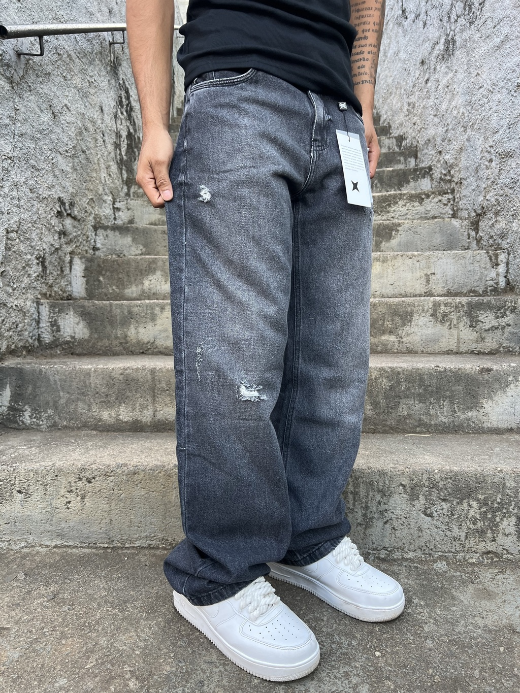 CALÇA BAGGY BLACK STONED